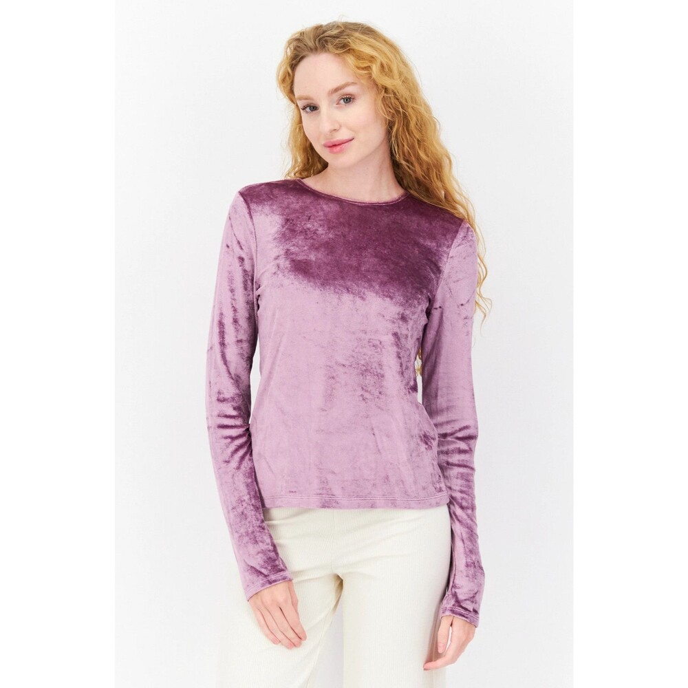Vince Shirt Womens Medium Purple Velvet Long Sleeve Crewneck Basic Pullover Top